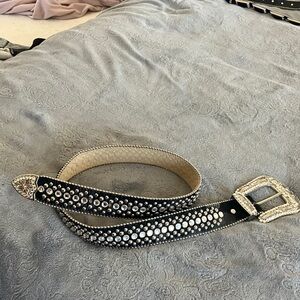 Black leather western bling belt